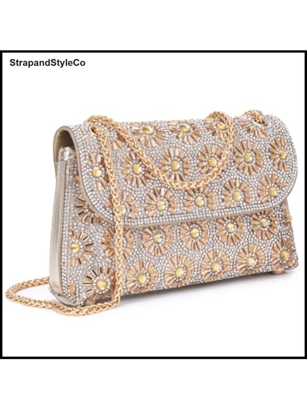 Rhinestone Evening Clutch Crossbody Bag with Chain